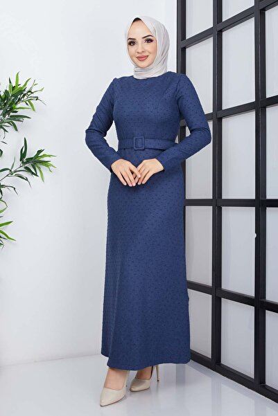marwella Buğlem Ponpon Kışlık Elbise - İndigo