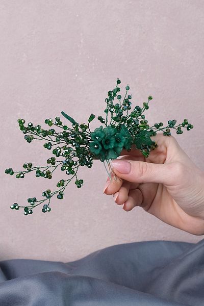 Hobigram Bridal Accessory Green Sena Scalloped Hair Clip Bridal Accessory – Bridal Accessory – Bridal Accessory