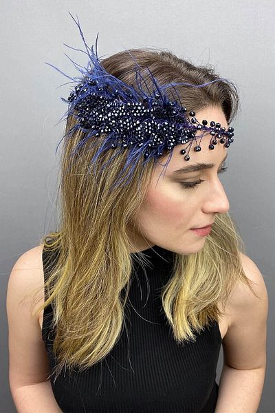 Hobigram Hair Accessory Fliyz Feathered Crystal Bridal Hair and Turban Accessory – Other Hair Accessories – Other