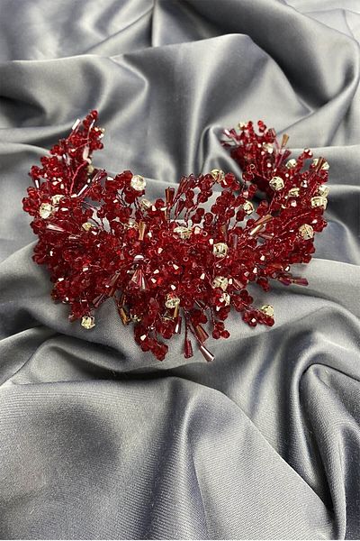 Hobigram Bridal Accessory Burgundy Rastaban Crystal Stone Henna and Bridal Crown – Bridal Accessory, Stylish Design – Ge