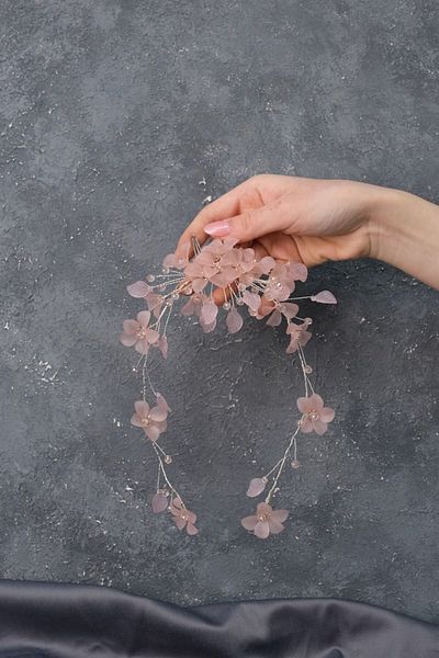 Hobigram Bridal Accessory Dusty Rose Mila Flower Branch Motif Bridal Henna Tiara – Bridal Accessory, Stylish Design –