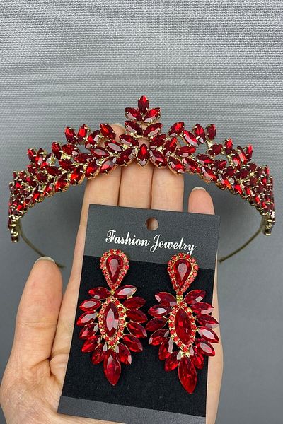 Hobigram Bridal Accessory Gold Hayal Model Bridal Henna Crown and Earrings – Bridal Accessory, Stylish Design – Bridal Accessory