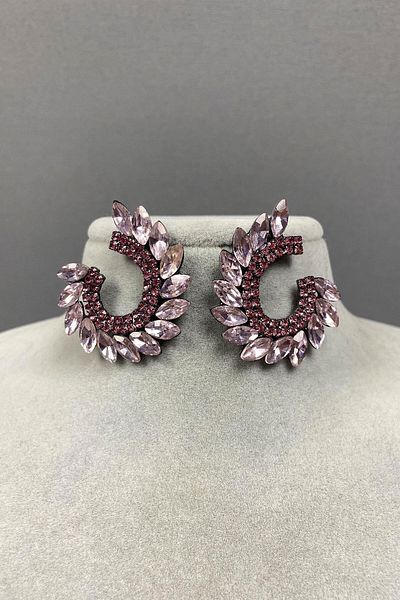 Hobigram Earring Types Pink Shuttle Hera Leaf Pattern Jewelled Evening Dress Earrings