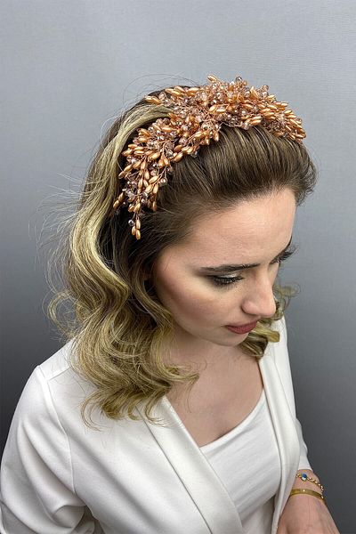 Hobigram Bridal Accessory Rose Color Liva Model Hair and Turban Accessory – Bridal Accessory, Stylish Design – Geli