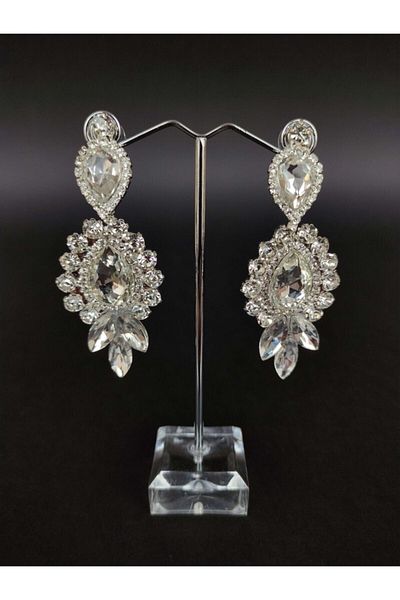 Hobigram Earrings Types White Crystal Jewelled Henna Wedding Bridal Earrings