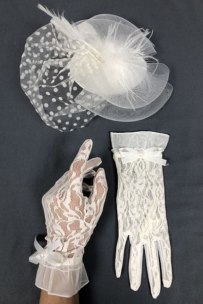 Hobigram Bridal Accessory White Polka Dot Voile and Lace Gloves – Bridal Accessory, Stylish Design – Bridal