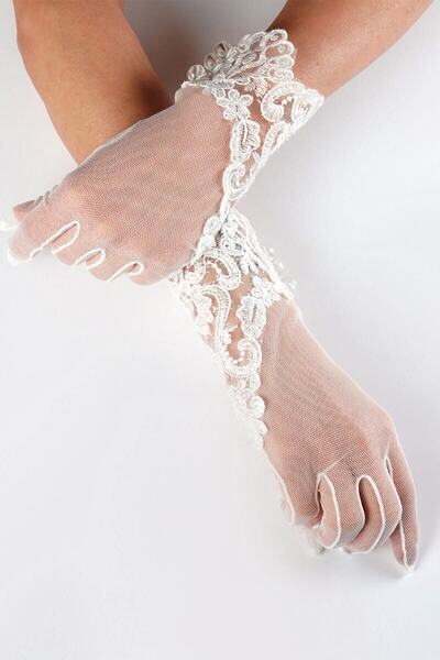 Hobigram Düğün Malzemesi Beyaz Çiçekli Dantel Desenli Gelin Eldiveni – Düğün ...