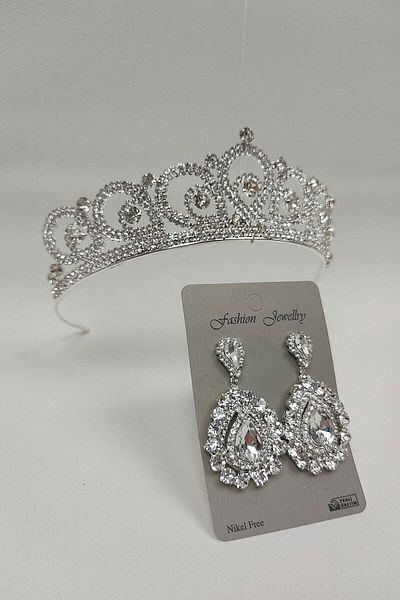 Hobigram Bridal Accessory Angel Model Bridal Crown and Shuttle Stone Earrings – Bridal Accessory, Stylish Design – Bridal a