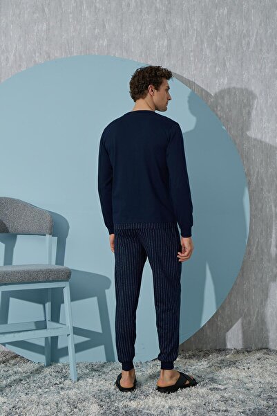 Sevim Чоловічий піжамний комплект з довгими рукавами, темно-синій C9T4N3O3