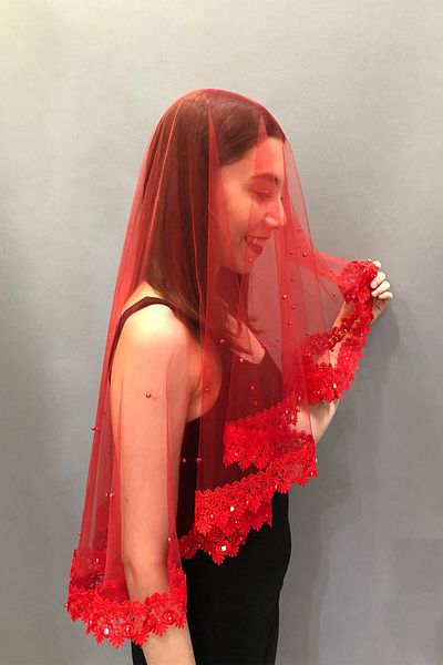 Hobigram Bridal Accessory Red Beaded Stone Bridal Face Cover – Bridal Accessory, Stylish Design – Bridal Accessory