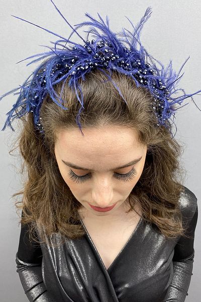 Hobigram Bridal Accessory Navy Blue Capella Hair and Turban Accessory – Bridal Accessory, Stylish Design – Bridal Accessory