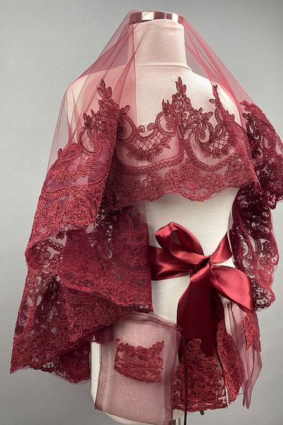 Hobigram Bridal Accessory Burgundy Sultan Model Bridal Henna Veil Face Cover – Bridal Accessory, Stylish Design – Ge