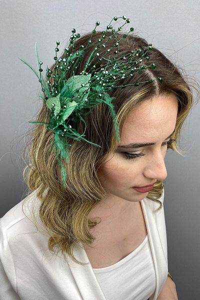 Hobigram Bridal Accessory Green Ala Leaf Model Bridal Henna Crown – Bridal Accessory, Stylish Design – Bridal Accessory