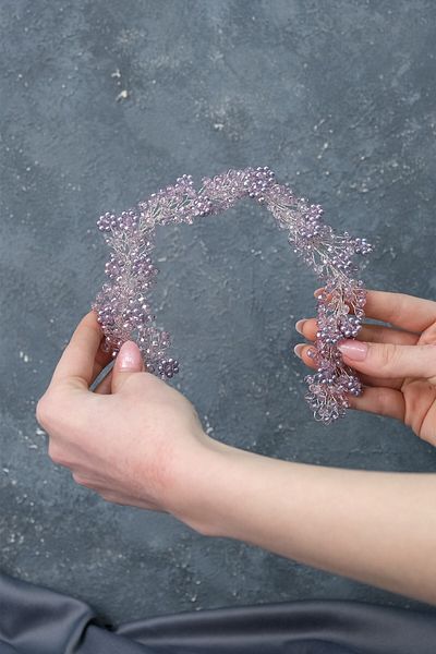 Hobigram Bridal Accessory Lilac Duru Beaded Bridal Crown Hair and Turban Accessory – Bridal Accessory, Stylish Design