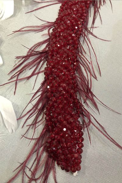 Hobigram Bridal Accessory Burgundy Berlin Crystal Feathered Turban and Hair Accessory – Bridal Accessory, Stylish Design –