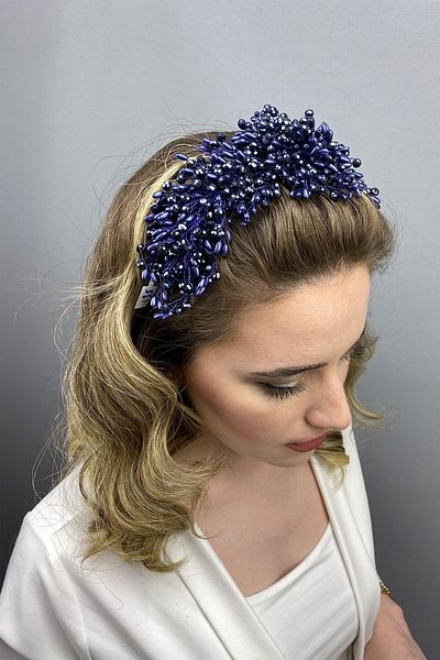 Hobigram Bridal Accessory Navy Blue Liva Model Hair and Turban Accessory – Bridal Accessory, Stylish Design – Bridal