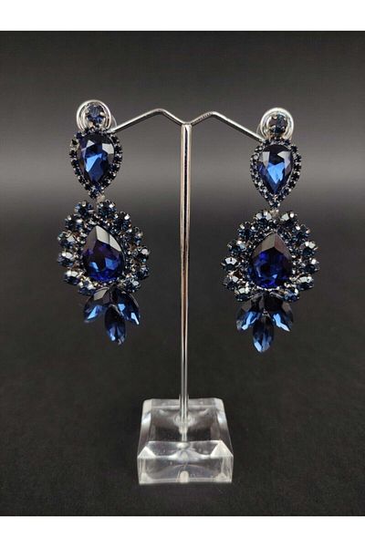 Hobigram Earring Types Navy Blue Crystal Stone Henna Wedding Bridal Earring – Bijoux Earring, Stylish Design – Bijute