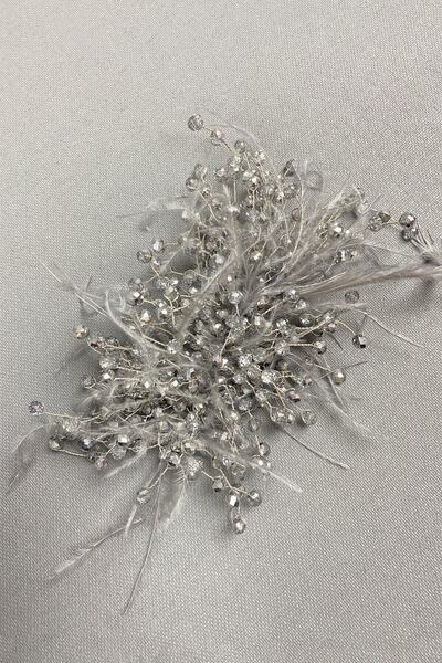 Hobigram Hair Accessory Gray Crystal Beaded and Feather Hair Clip – Other Hair Accessories, Stylish Design – Other