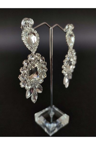 Hobigram Earrings Types White Crystal Jewelled Henna Wedding Bridal Earrings
