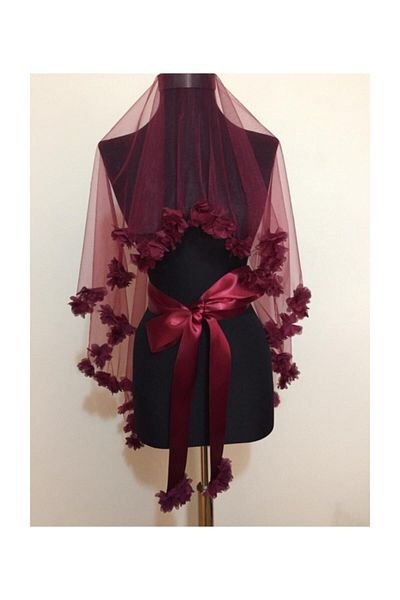 Hobigram Bridal Accessory Bridal Veil Laser Cut (Burgundy) – Bridal Accessory, Stylish Design, Women's Accessory