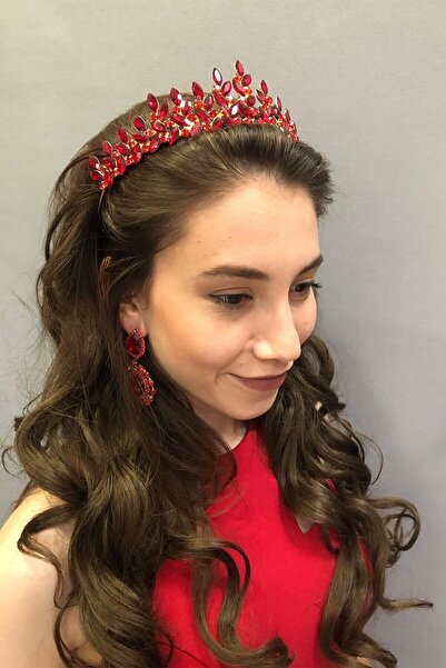 Hobigram Düğün Malzemesi Subra Kırmızı Gelin Kına Tacı Ve Küpesi – Düğün & Kı...