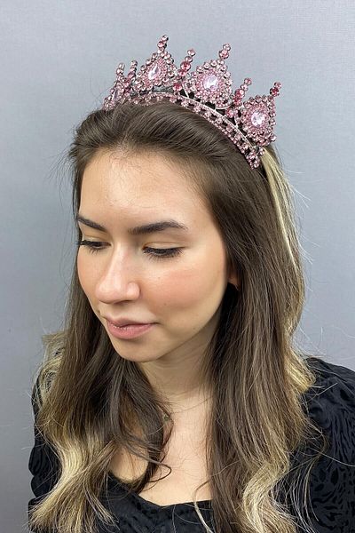 Hobigram Bridal Accessory Ahu Model Pink Bridal Crown – Special Design, Accessory, Quality Production, Eye-Catching Style
