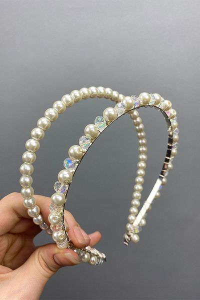 Hobigram Bridal Accessory Double Row Pearl and Crystal Beaded Crown Hair Accessory – Bridal Accessory, Stylish Design