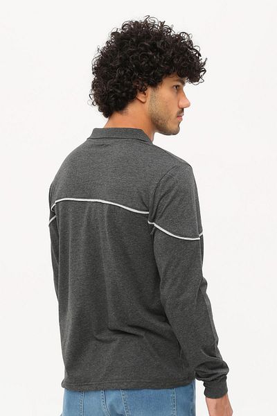 Uniprom T- Shirt Combed Cotton Long Sleeve Polo Collar 100% Cotton Anthracite Melange