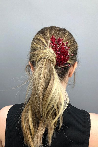 Hobigram Bridal Accessory Burgundy Leaf Pattern Crystal and Pearl Bridal Hair Accessory – Bridal Accessory – Bridal