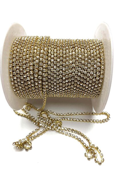 Hobigram Parti Malzemeleri Altın Sarısı Kristal Taşlı Metal Yuvalı Şerit 5 Me...