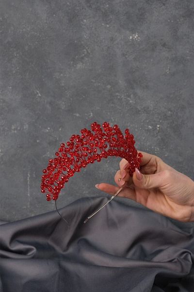 Hobigram Bridal Accessory Red Crystal Beaded Aren Bridal Henna Tiara – Bridal Accessory, Stylish Design – Come