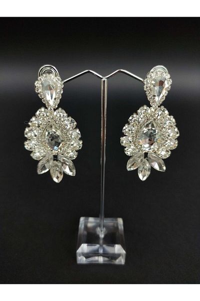 Hobigram Earrings Types White Crystal Jewelled Henna Wedding Bridal Earrings