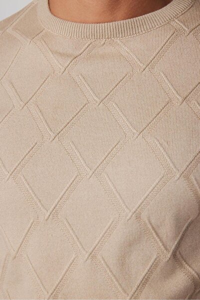 Tudors Чоловічий светр Slim Fit з вузьким кроєм, з коміром-стійкою, з малюнком каменів