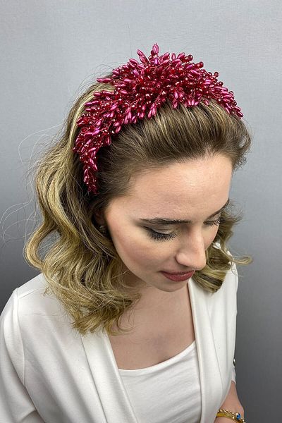 Hobigram Bridal Accessory Burgundy Liva Model Hair and Turban Accessory – Bridal Accessory, Stylish Design – Bridal Accessory