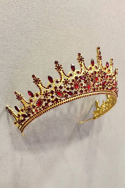 Hobigram Bridal Accessory Red Crystal Stone Gold Color Metal Case Henna and Bridal Crown – Bridal Accessory
