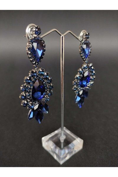 Hobigram Earring Types Navy Blue Crystal Stone Henna Wedding Bridal Earring – Bijoux Earring, Stylish Design – Bijute