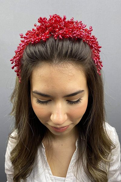 Hobigram Bridal Accessory Red Liva Hair and Turban Accessory – Bridal Accessory, Stylish Design, Women's Accessory