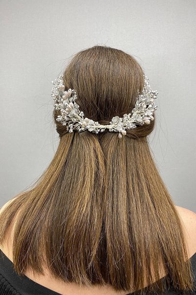 Hobigram Bridal Accessory Gray Berra Model Double Sided Bridal Hair Accessory – Bridal Accessory, Stylish Design – g