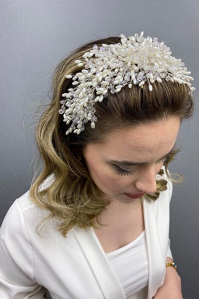 Hobigram Bridal Accessory Cream Liva Model Hair and Turban Accessory – Bridal Accessory, Stylish Design – Bridal Akse