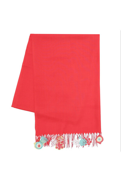 Soma Kadın Atölyesi Soma Kadın Anadolu Işlemeli Şal Elişi Tığ Işi Oyalı 165×70 Cm Kırmızı Kadın Doğal Pashmina Yum