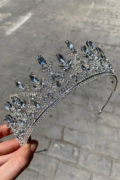 Hobigram Bridal Accessory Silver Color Shuttle Stone Bridal Crown – Bridal Accessory, Stylish Design, Women's Accessory –