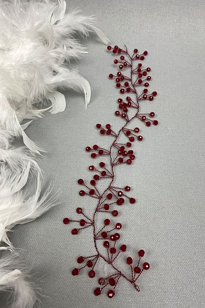 Hobigram Bridal Accessory Burgundy Vella Beaded Bridal Crown Hair Accessory – Bridal Accessory, Stylish Design – Geli