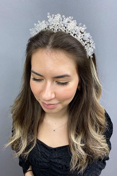 Hobigram Bridal Accessory Jabbah Bridal Crown with Transparent Crystal – Bridal Accessory, Stylish Design, Women's Accessory