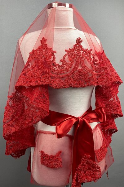 Hobigram Bridal Accessory Red Sultan Model Bridal Henna Veil Face Cover – Bridal Accessory, Stylish Design –