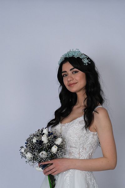 Hobigram Bridal Accessory Water Green Azra Pearl Beaded Bridal Henna Crown Hair Accessory – Bridal Accessory – Geli
