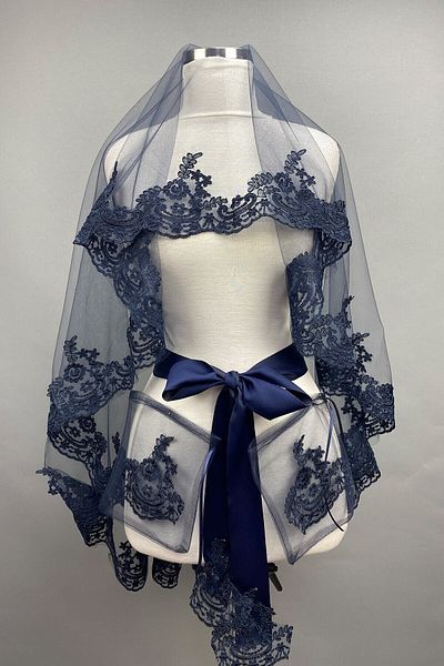 Hobigram Bridal Accessory Navy Blue Venus Lace Bridal Veil Henna Face Cover – Bridal Accessory, Stylish Design