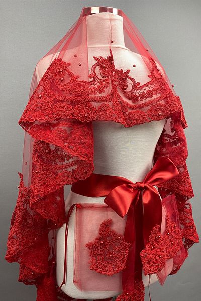 Hobigram Bridal Accessory Red Sultan Pearl Bridal Henna Veil Face Cover – Bridal Accessory, Stylish Design –