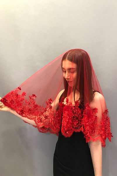 Hobigram Bridal Accessory Lace 3D Red Bridal Face Cover – Bridal Accessory, Stylish Design – Bridal