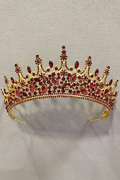 Hobigram Bridal Accessory Red Crystal Stone Gold Color Metal Case Henna and Bridal Crown – Bridal Accessory