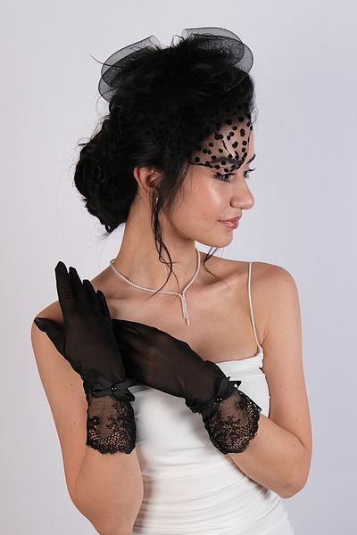 Hobigram Wedding Wedding Product Polka Dot Bridal Hat and Bridal Gloves with Ribbon – Gloves, Stylish Design